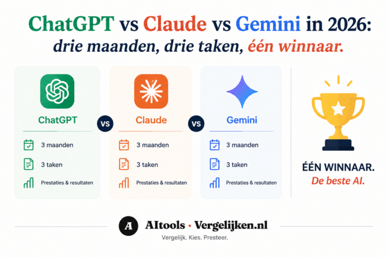 ChatGPT vs Claude vs Gemini in 2026: drie maanden, drie taken, één winnaar.